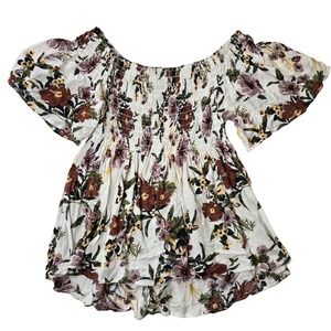 Charlotte Russe Floral‎ Smocked Off Shoulder Top Women's Size Small